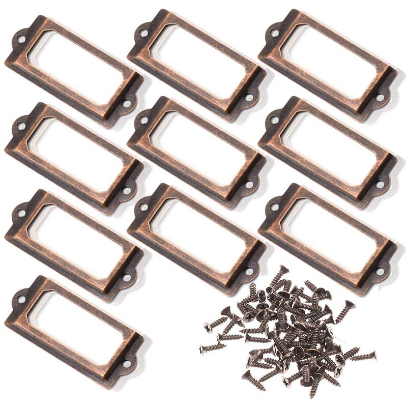 Bluecell 10pcs 83 x 30mm Bronze Color Metal Office File Cabinet Shelves Drawer Name Card Label Holder Frames with Screws - Image 1